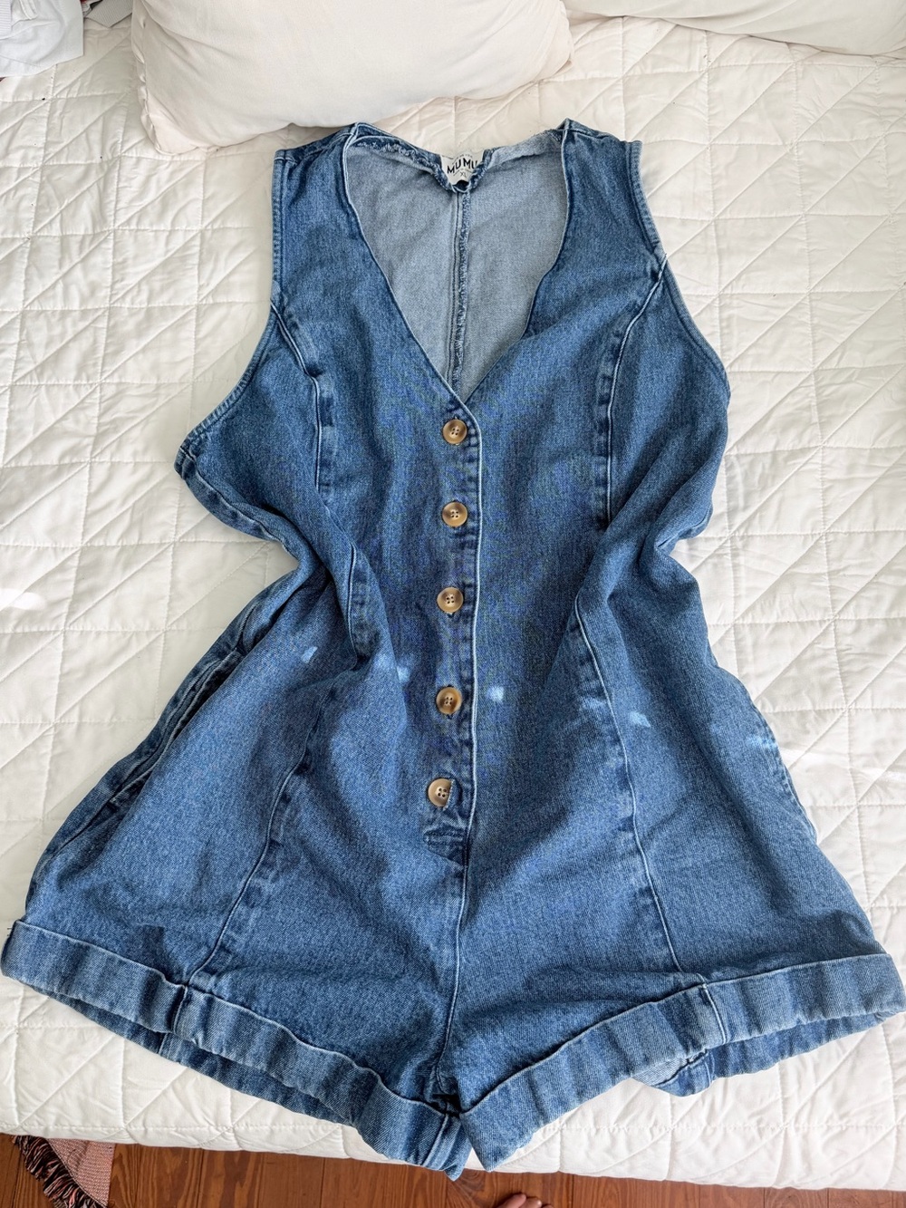 Show Me Your MuMu Denim Romper with Buttons